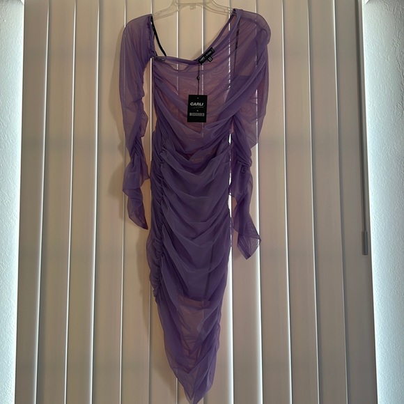 **NWT**Mesh Lilac Dress w/Ruched - Picture 3 of 7